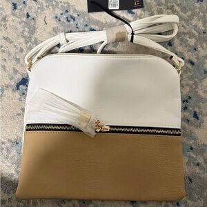 Two-Tone White and Tan Crossbody Bag